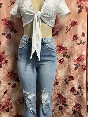 Papaya Light Blue Distressed Denim Jeans